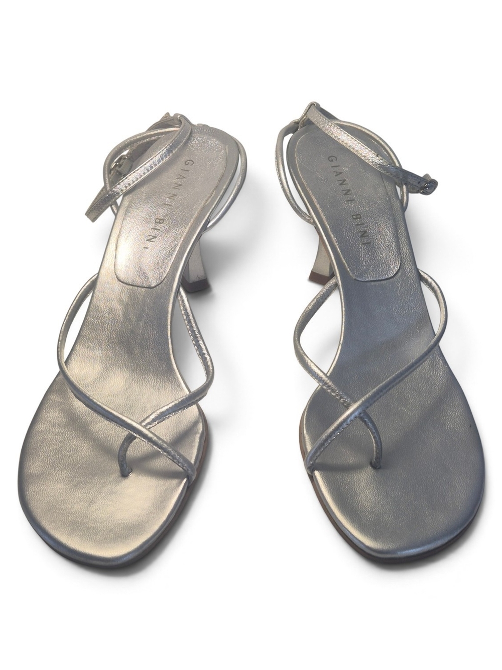 Gianni Bini Silver Leather Strappy Stiletto Sandals 9 M